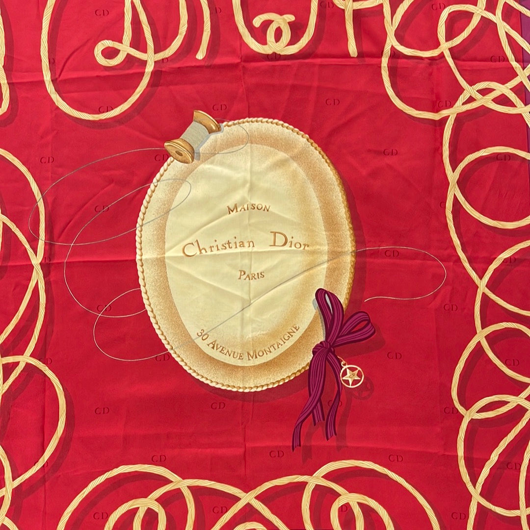 SOLD! Christian Dior Red Gold Silk Scarf