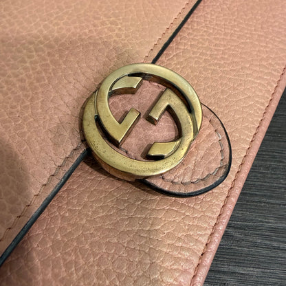 #9106 GUCCI Interlocking G Pink Leather Wallet on Chain
