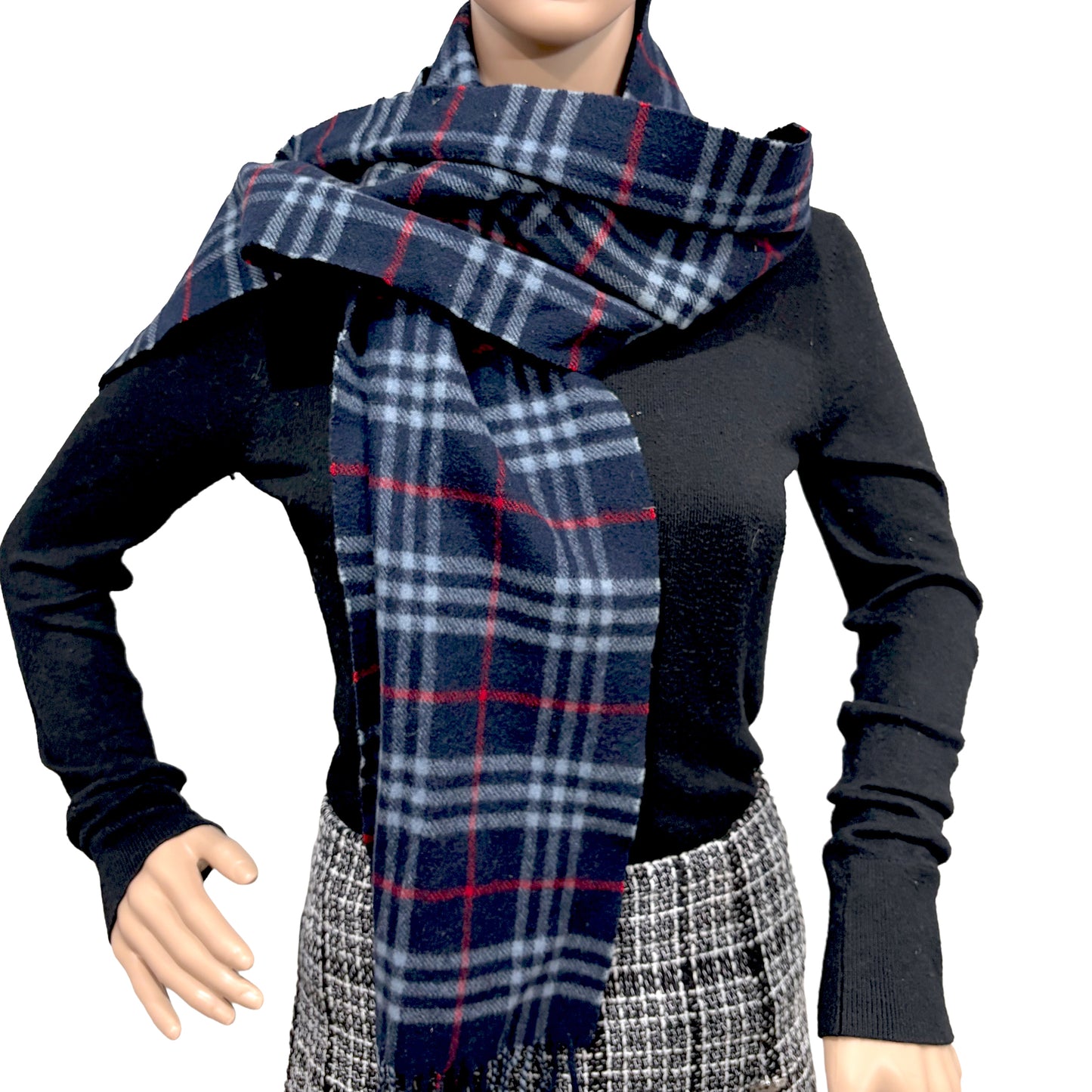 #8270 Vintage BURBERRY Blue Check 100% Lambswool Scarf Stole
