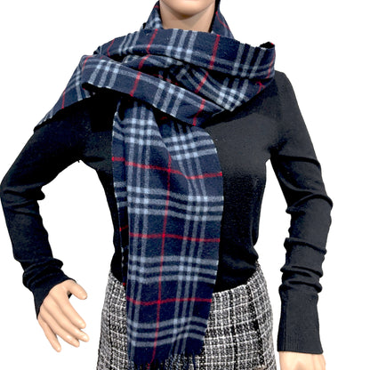 #8270 Vintage BURBERRY Blue Check 100% Lambswool Scarf Stole
