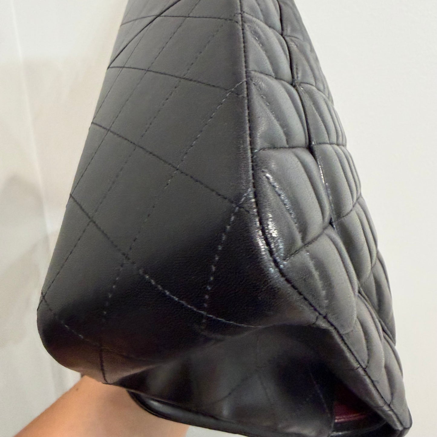 #1197 CHANEL Black Lambskin Classic Jumbo Double Flap Bag