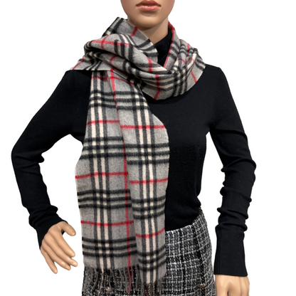 #8269 Vintage BURBERRY Gray Check 100% Cashmere Scarf Stole