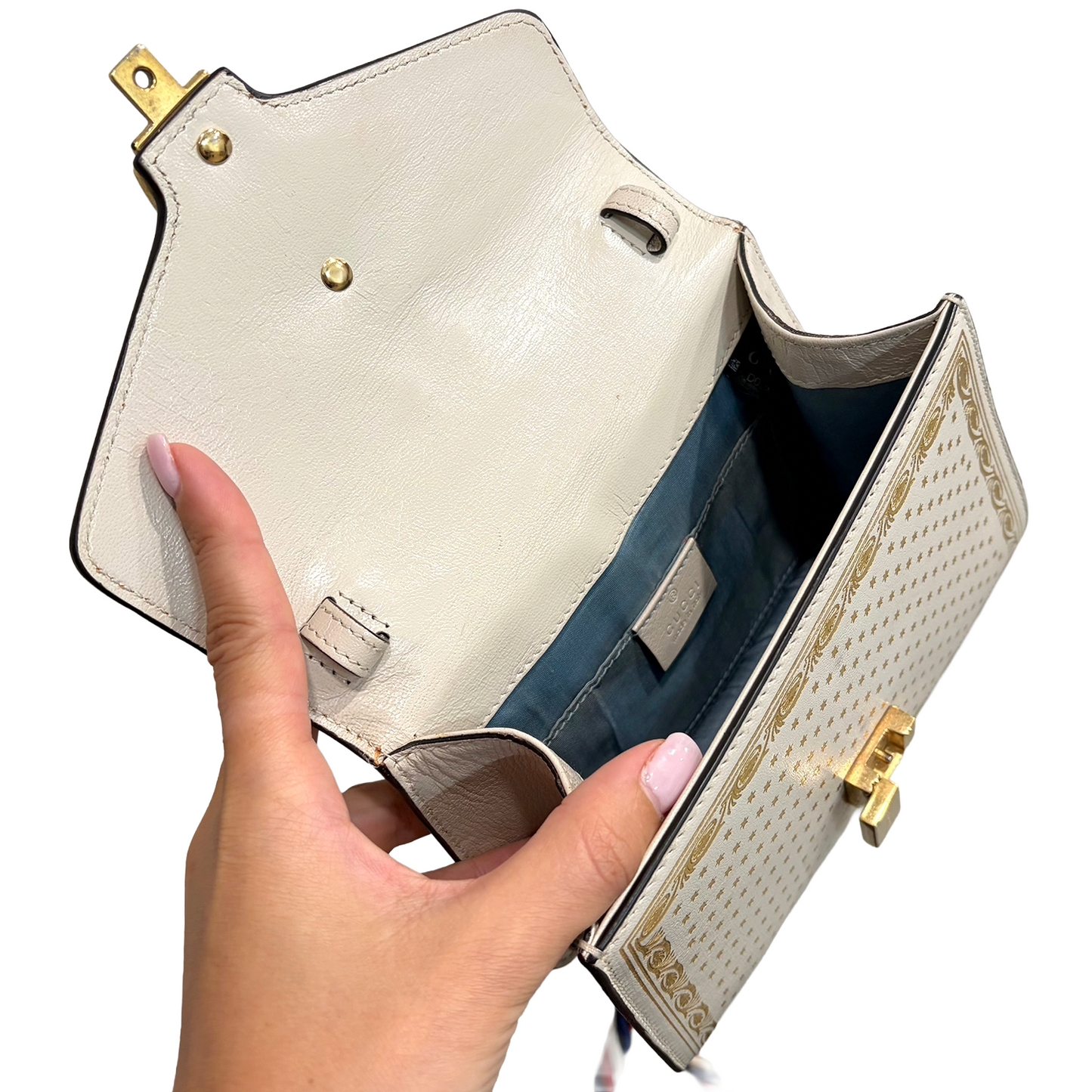 #3221 GUCCI Limited Edition Gold Stars Sylvie Mini Top Handle & Crossbody Bag