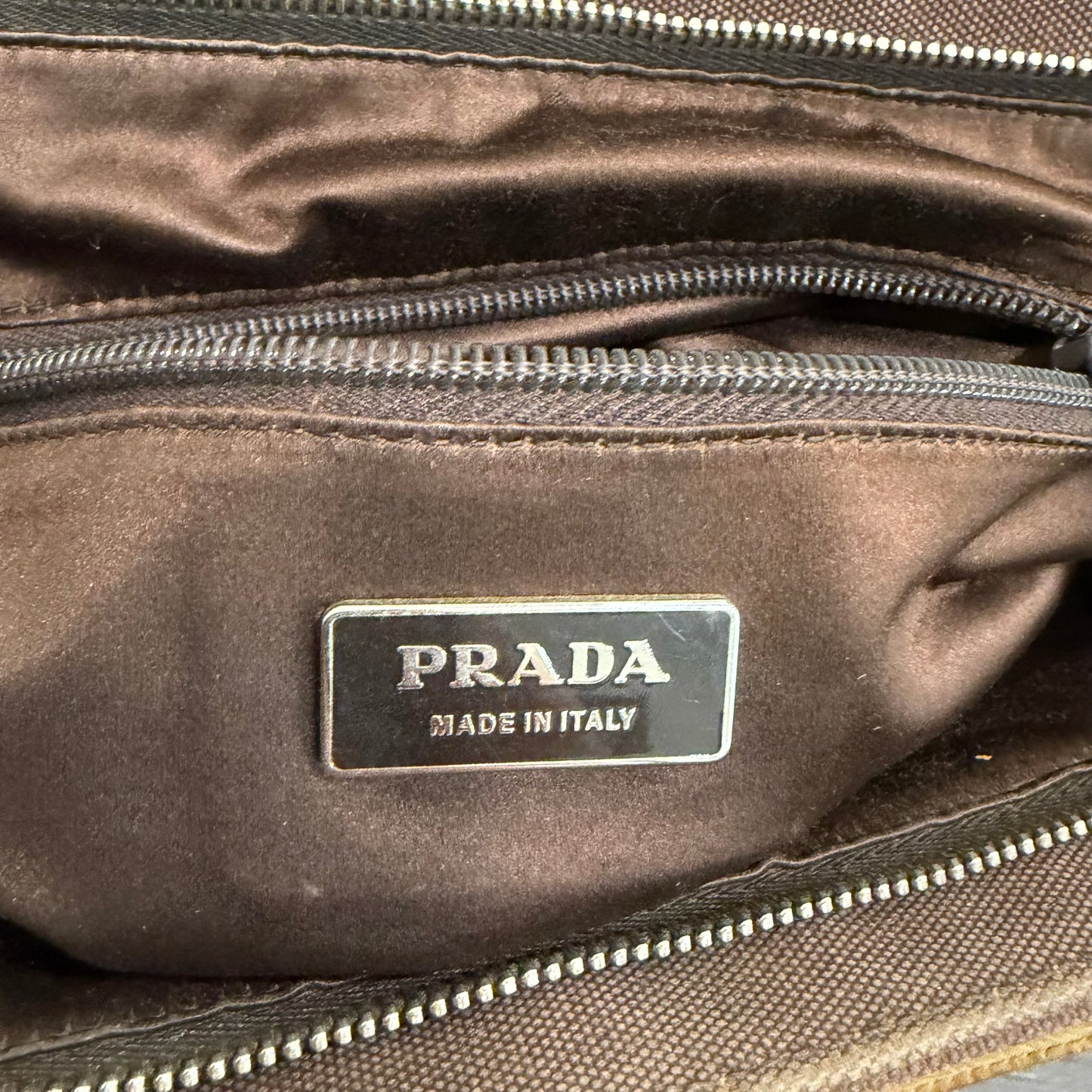 8853 PRADA Brown Canvas and Ostrich Handbag