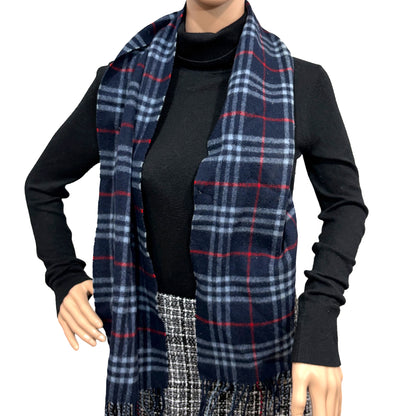 #8270 Vintage BURBERRY Blue Check 100% Lambswool Scarf Stole