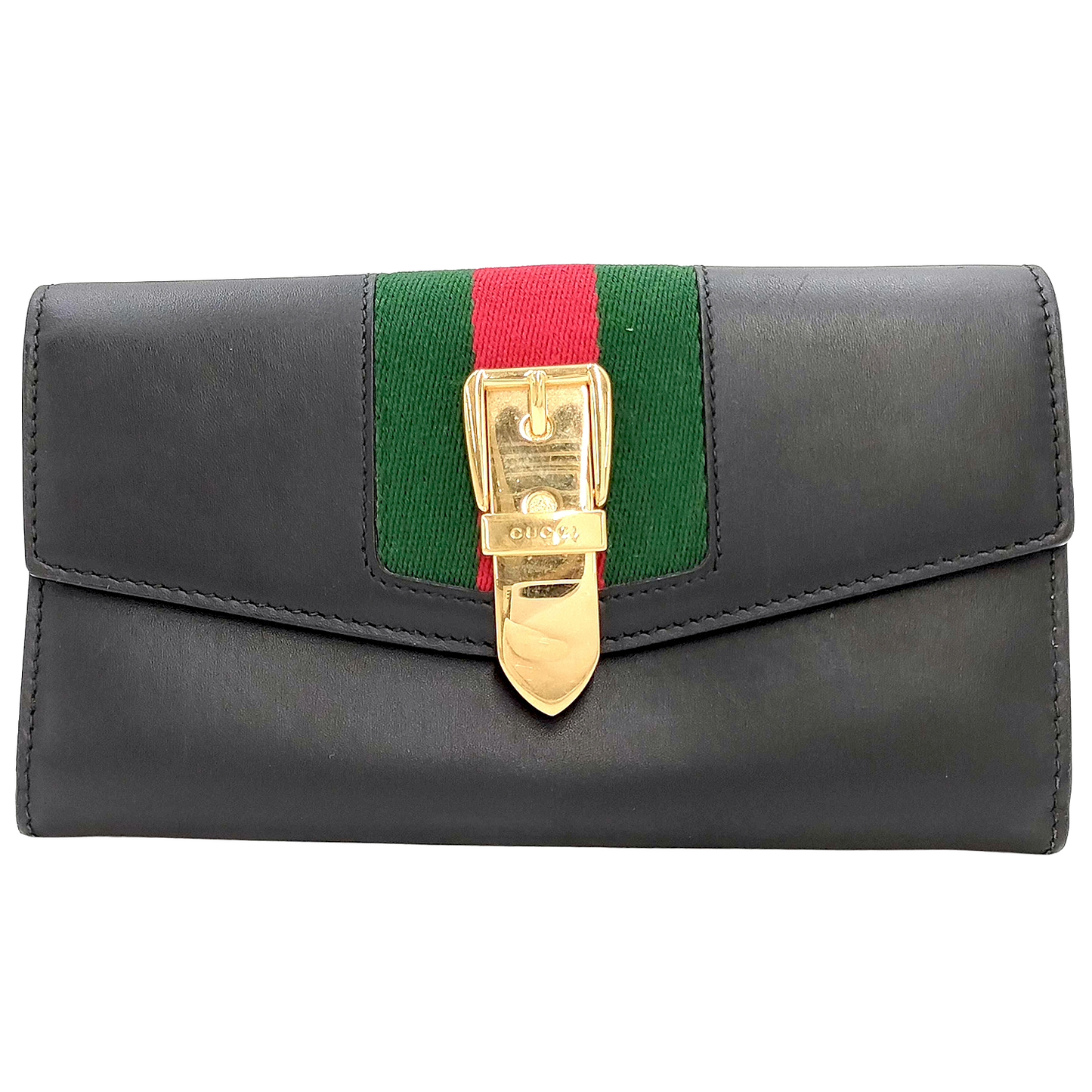 #1378 GUCCI Black Cowhide Leather Sylvie Continental Wallet