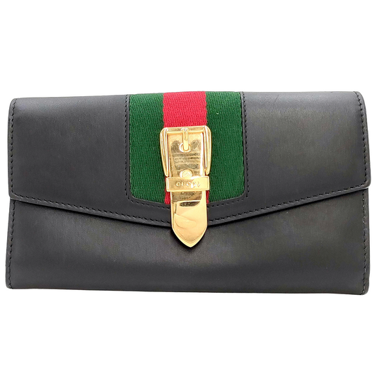 #1378 GUCCI Black Cowhide Leather Sylvie Continental Wallet
