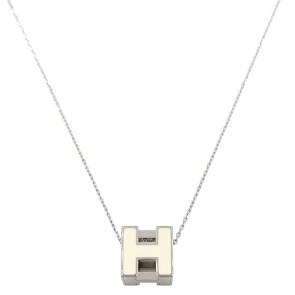 #1391 HERMÈS White Enamel H Cube Cage d'Ash Silver Metal Necklace