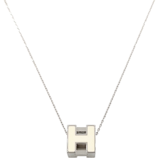 #1391 HERMÈS White Enamel H Cube Cage d'Ash Silver Metal Necklace