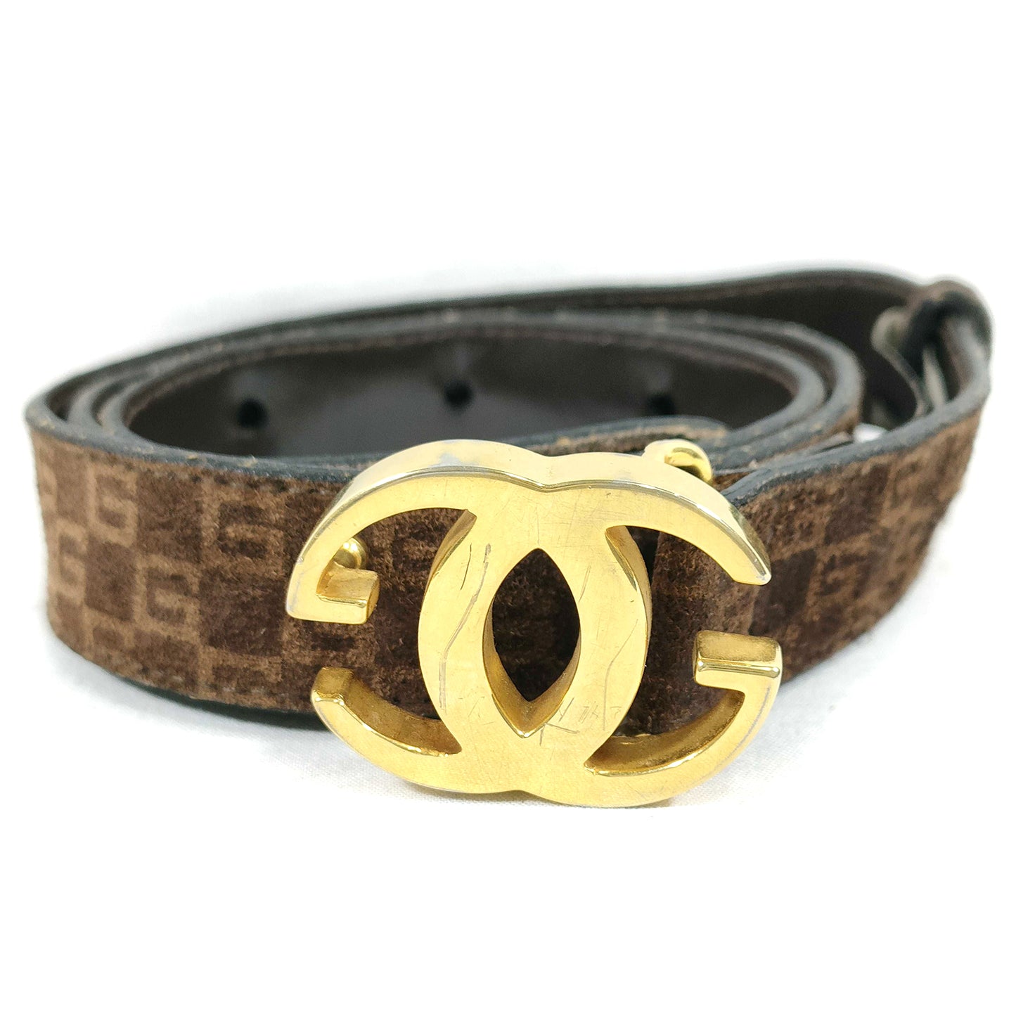 #3232 GUCCI GG Suede Brown Belt (70cm, 27in)