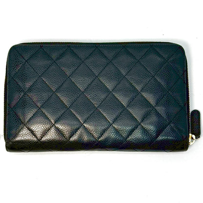 #3235 CHANEL Black Caviar Leather Matelasse Zip Wallet 2014-2015