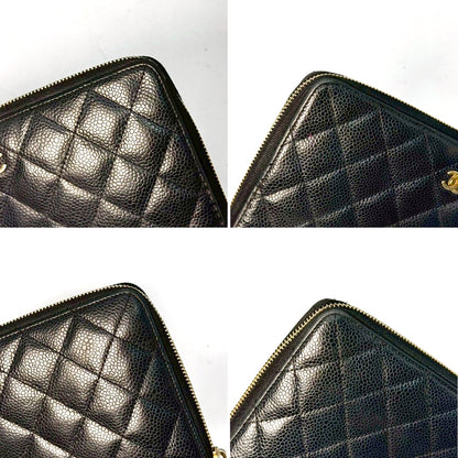#3235 CHANEL Black Caviar Leather Matelasse Zip Wallet 2014-2015