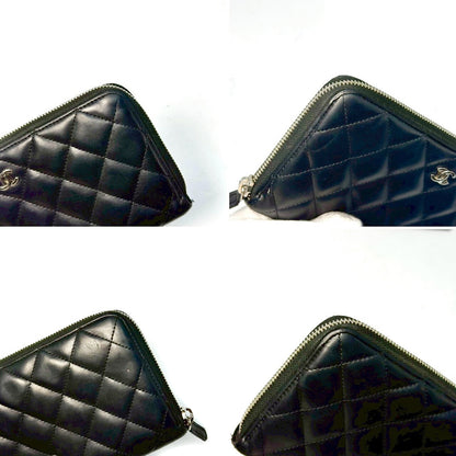 #3236 CHANEL 2018-2019 Black Lambskin Leather Matelasse Zip Wallet