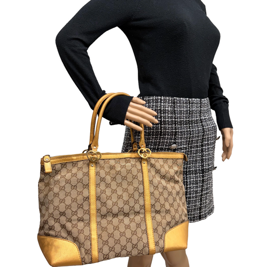 1215-04 GUCCI GG Canvas Lovely Heart Large Tote