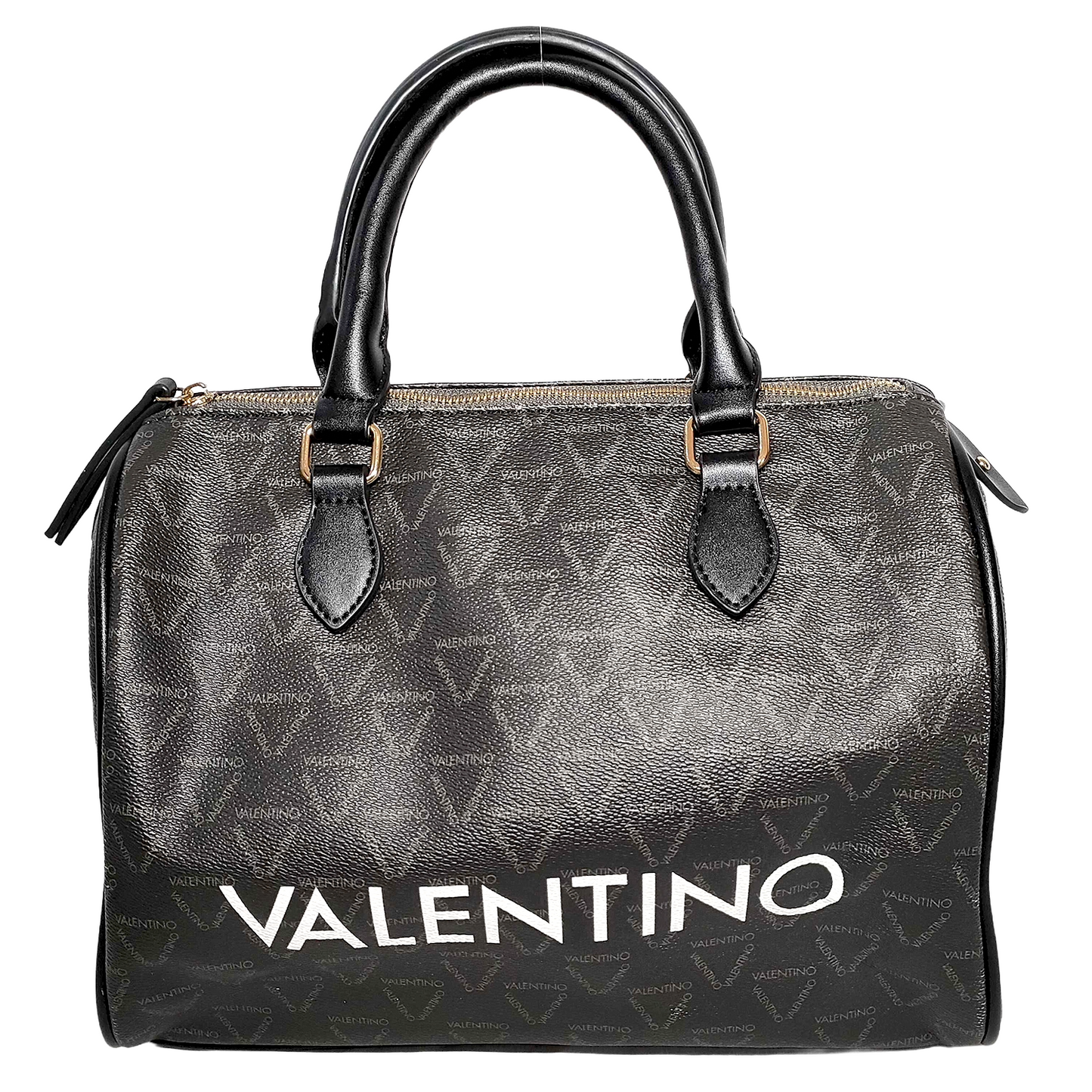 #1373 MARIO VALENTINO Grey Monogram Leather Boston Bag