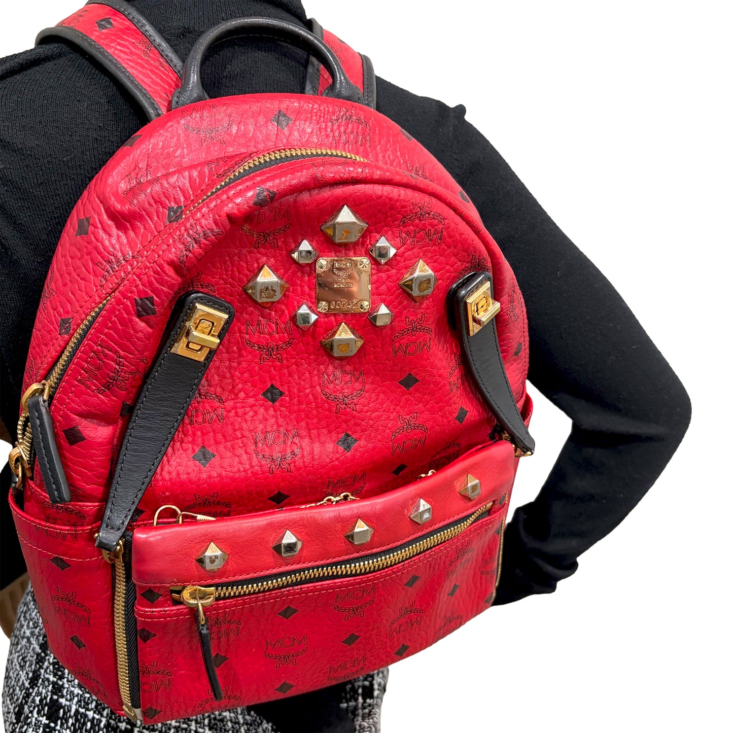 #9111 MCM Red Hermosa Backpack MSRP $1280