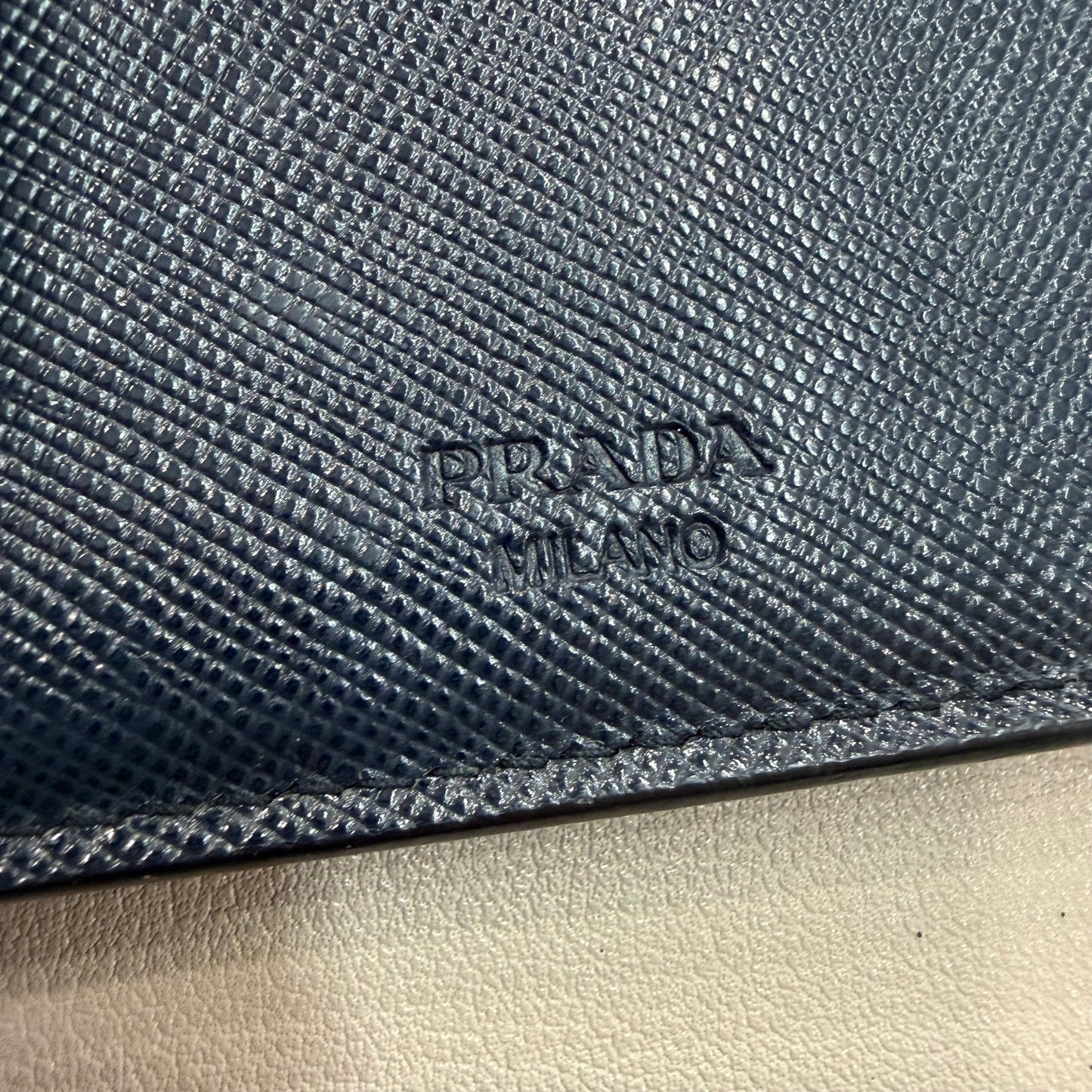 1215-11 PRADA Saffiano Leather Midnight Blue Bifold Wallet
