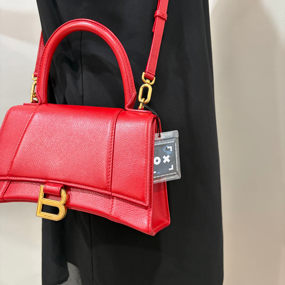 BALENCIAGA Red Hour Glass Top Handle Bag