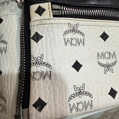 #1122 MCM White Visetos Hermosa Backpack w/ Removable Pouch