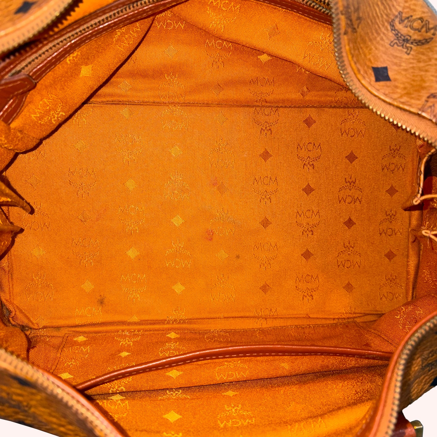 1215-03 MCM Cognac Visetos Coated Canvas & Leather Boston Bag