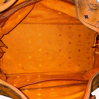 1215-03 MCM Cognac Visetos Coated Canvas & Leather Boston Bag