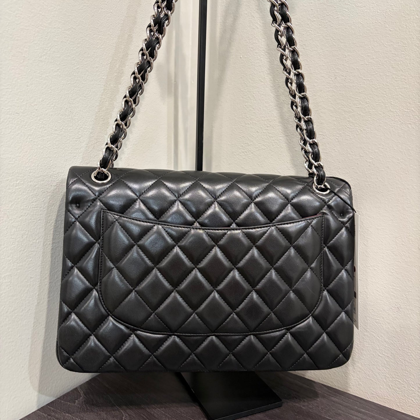 #1197 CHANEL Black Lambskin Classic Jumbo Double Flap Bag