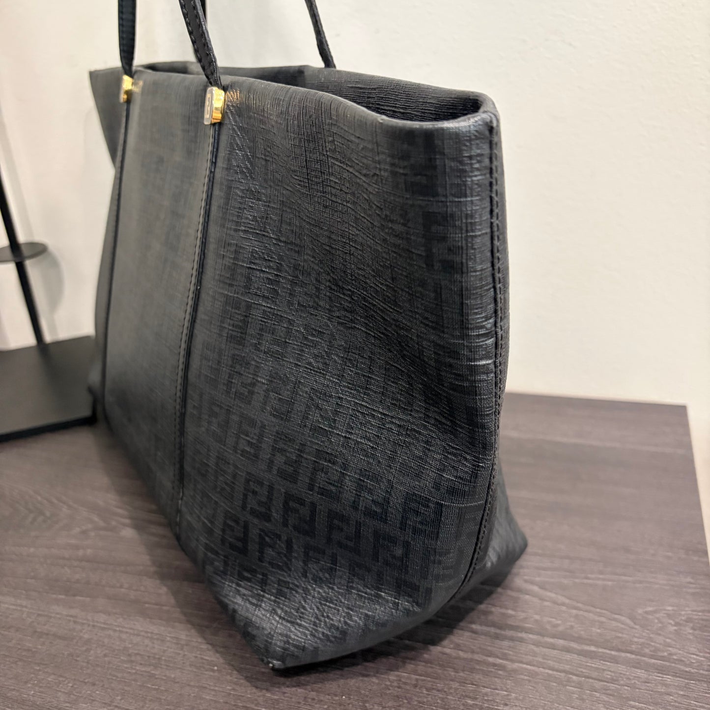 #9107 FENDI Charcoal Zuchinno Coated Canvas and Leather Roll Tote