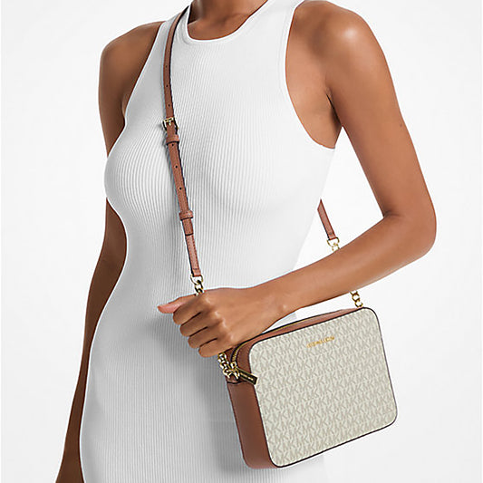 Jet Set Large Printed Logo Crossbody Bag - VANILLA Logo Print