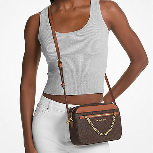 Jet Set Large Logo Crossbody Bag - BROWN