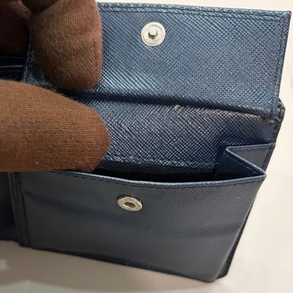 1215-11 PRADA Saffiano Leather Midnight Blue Bifold Wallet