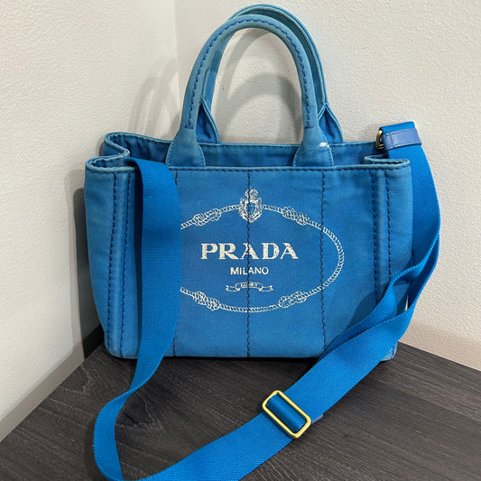 CLEARANCE #822 PRADA Canapa Small Tote - Blue