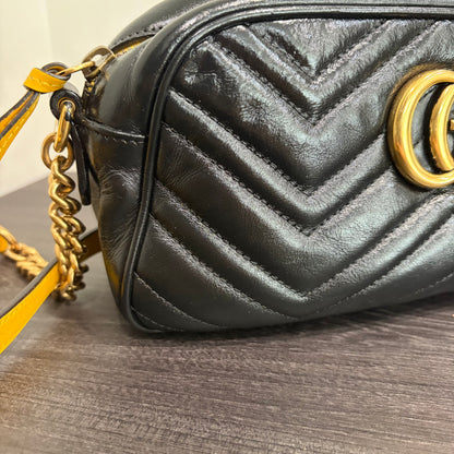 #1182 GUCCI GG Marmont Black Leather Matelassé Chevron Crossbody Bag