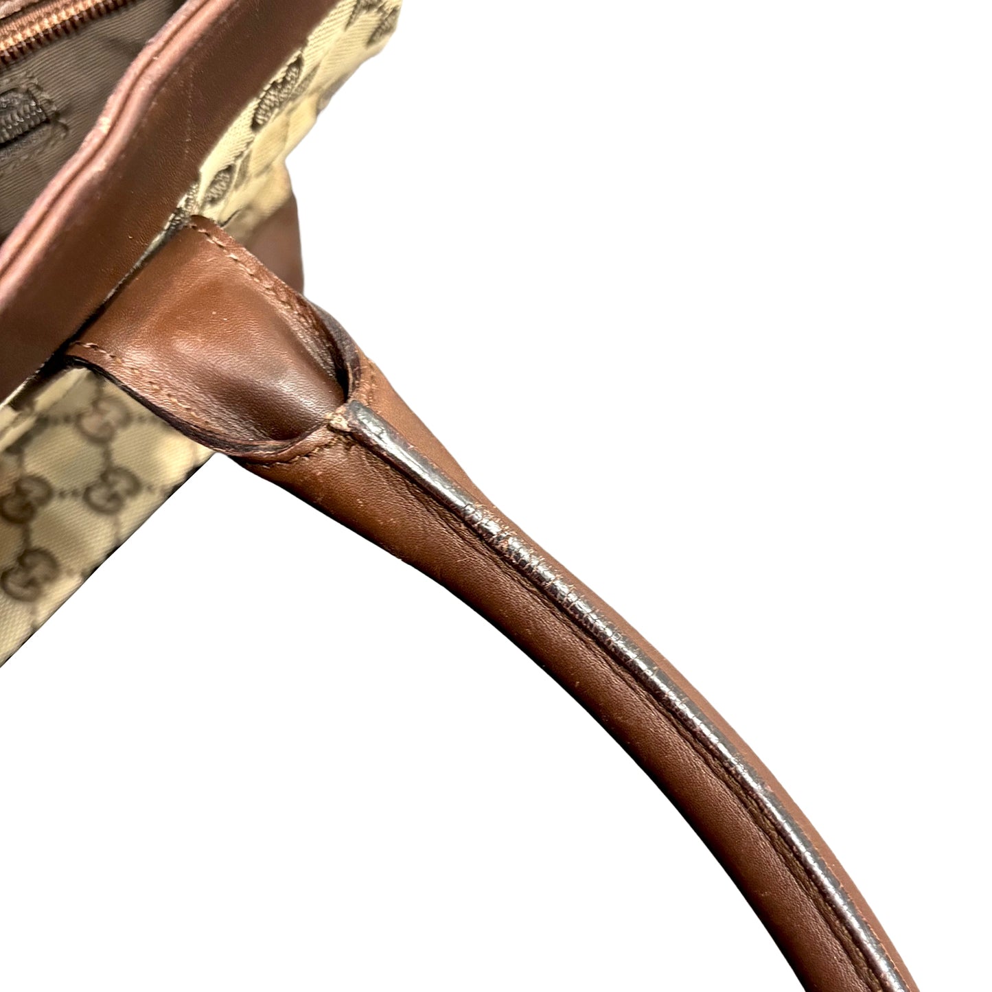 #1130 GUCCI GG Canvas Leather Top Handle Shoulder Bag