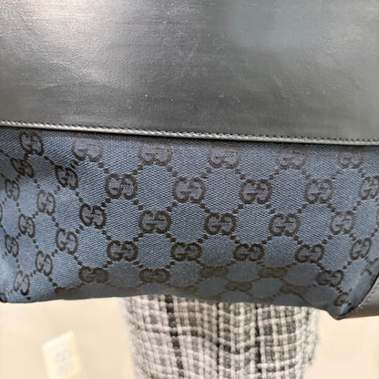 #8200 GUCCI Black GG Canvas Leather Web Tote