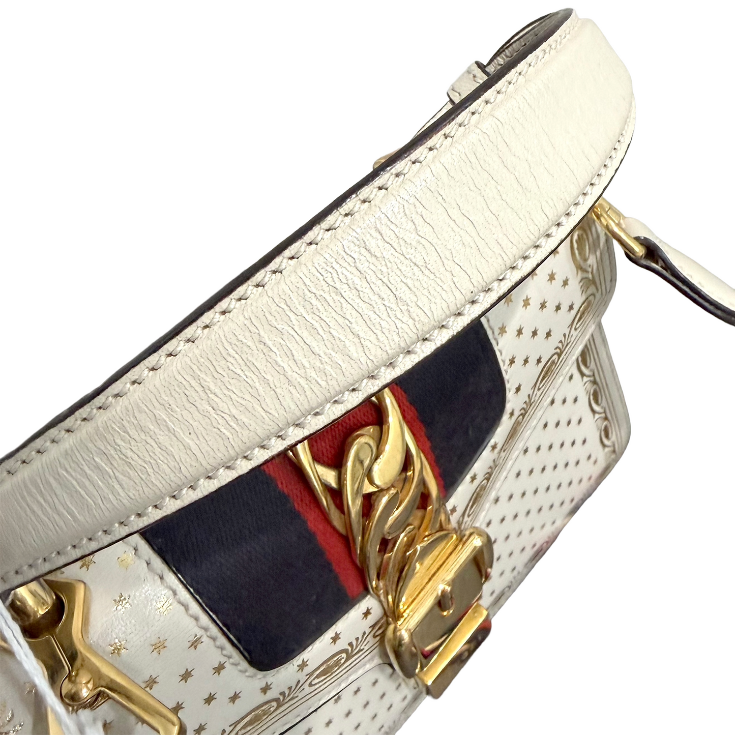 #3221 GUCCI Limited Edition Gold Stars Sylvie Mini Top Handle & Crossbody Bag