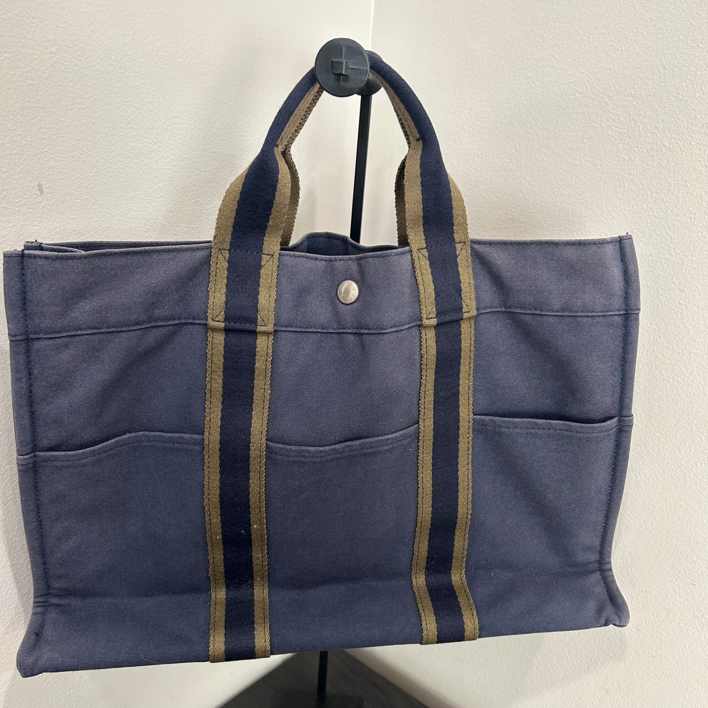 1013 HERMÈS Toile Fourre-Tout MM Tote Blue