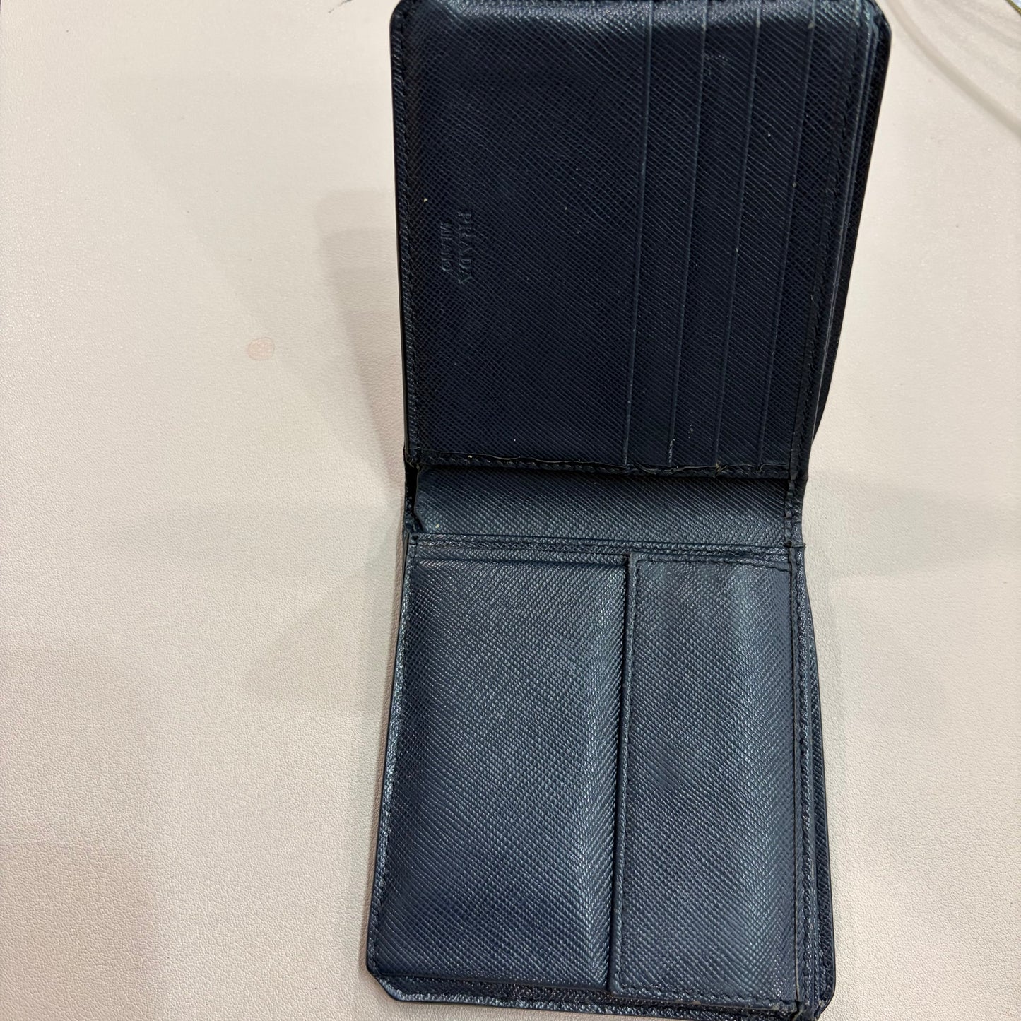 1215-11 PRADA Saffiano Leather Midnight Blue Bifold Wallet