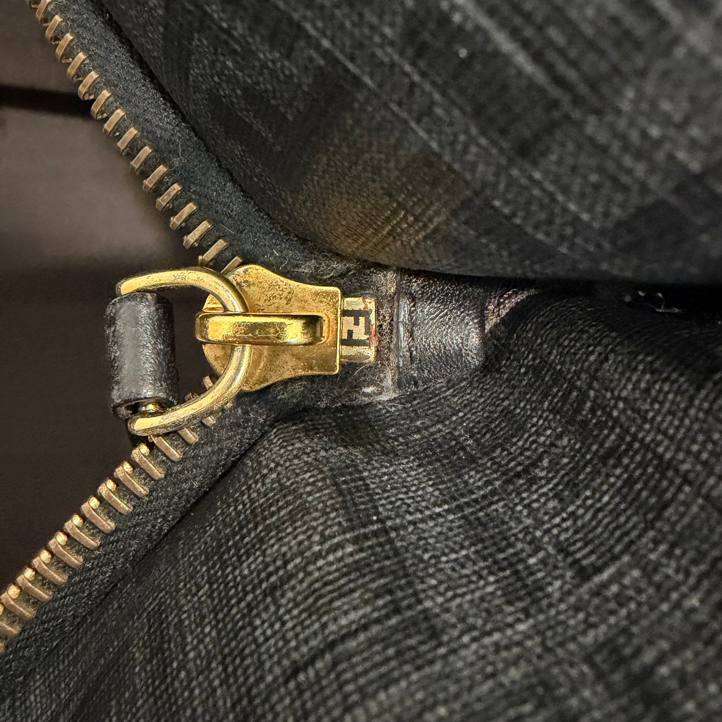 #9107 FENDI Charcoal Zuchinno Coated Canvas and Leather Roll Tote