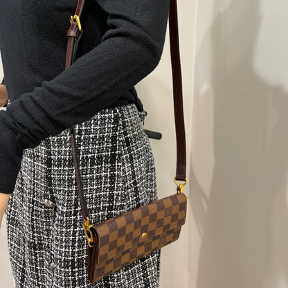 #1101-04 LOUIS VUITTON Damier Ebene Wallet with Removable Strap