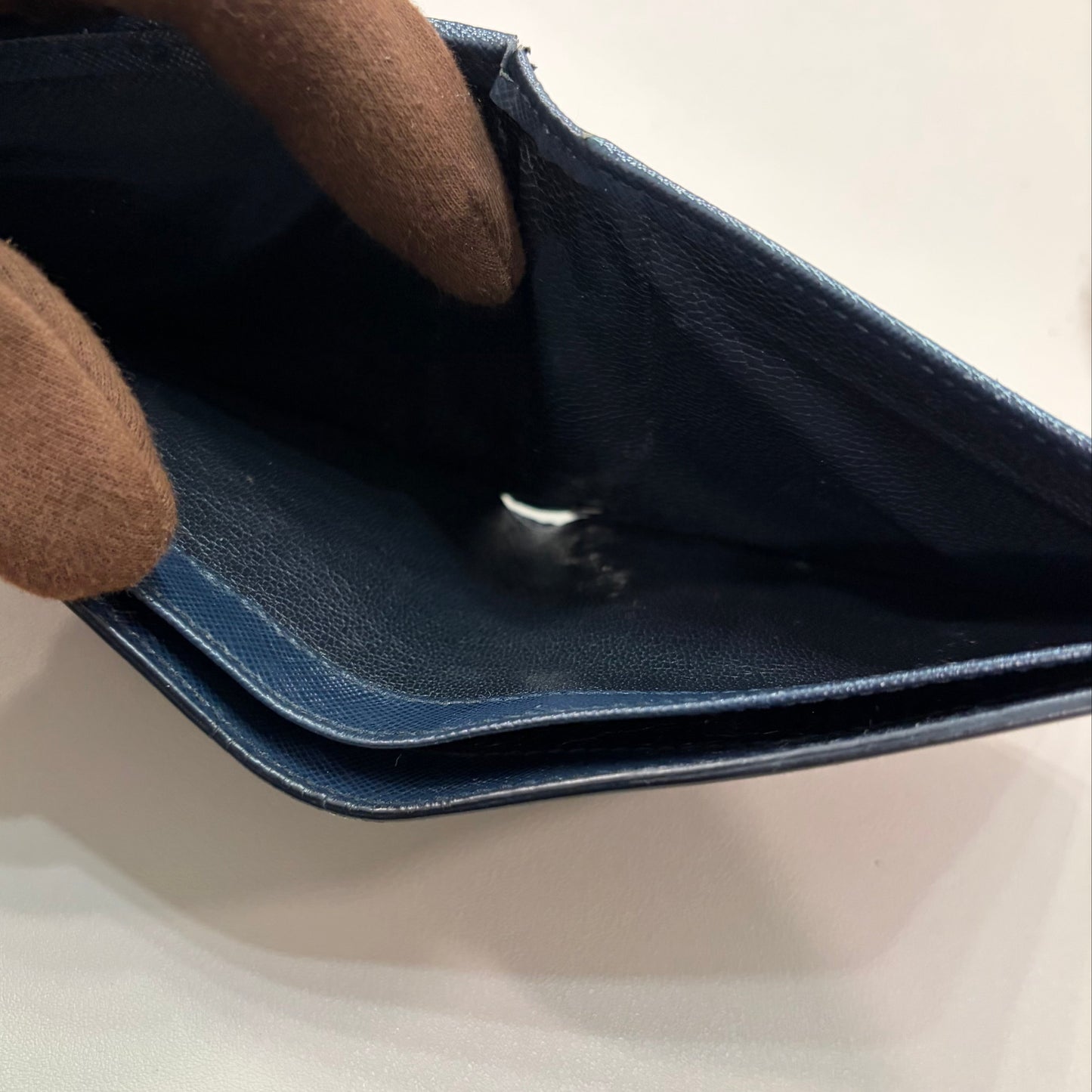 1215-11 PRADA Saffiano Leather Midnight Blue Bifold Wallet