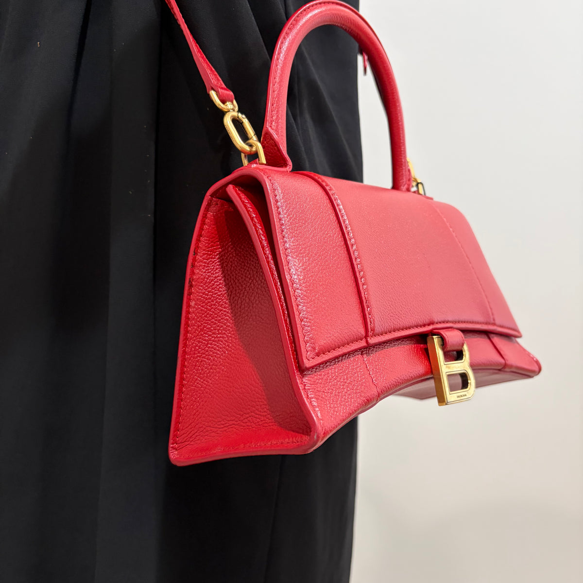 BALENCIAGA Red Hour Glass Top Handle Bag