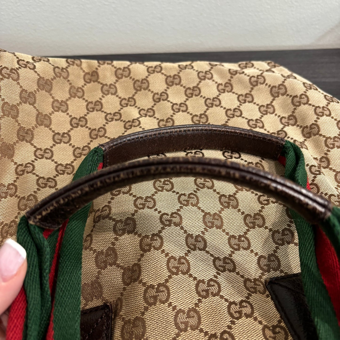 8881 GUCCI Brown Canvas Web Tote