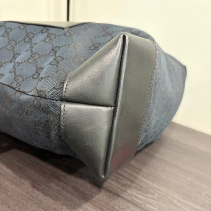 #8200 GUCCI Black GG Canvas Leather Web Tote