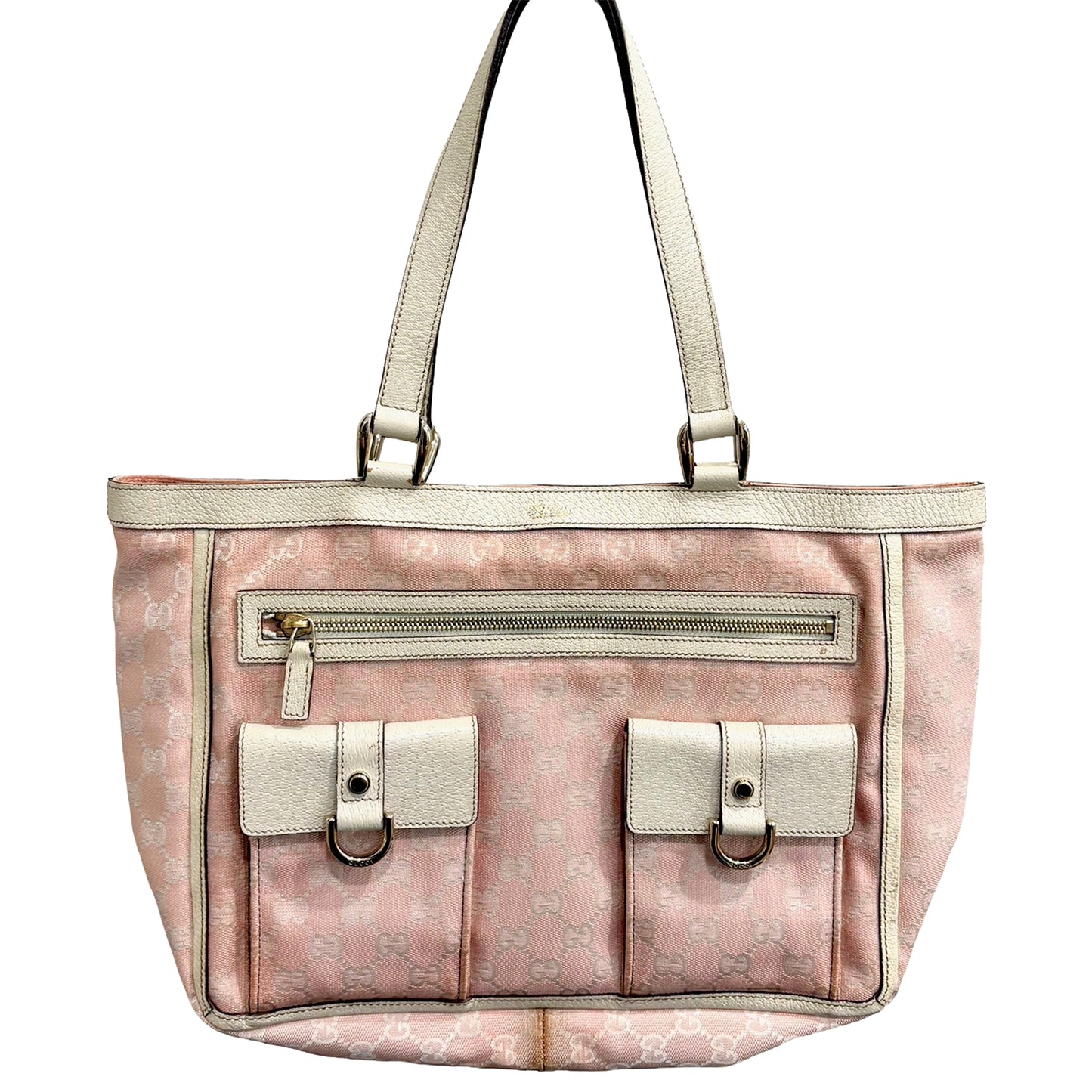 #1128 GUCCI GG Pink Canvas Abbey Pocket Shoulder Tote