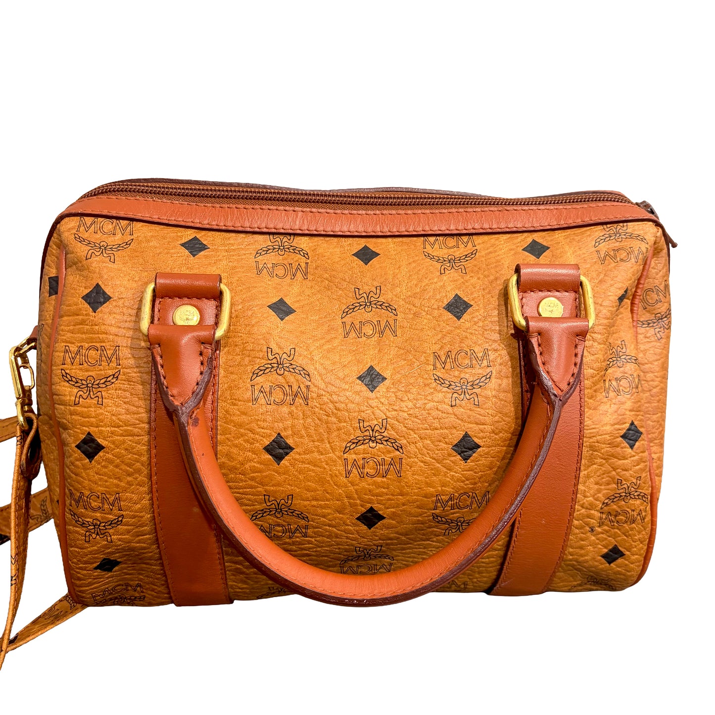 8808 MCM Cognac Visetos Boston 28 Bag