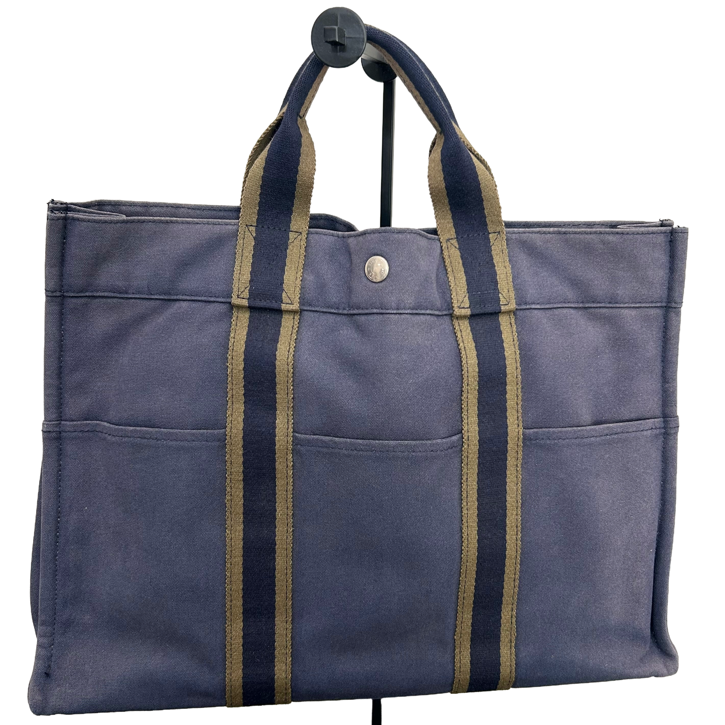 1013 HERMÈS Toile Fourre-Tout MM Tote Blue