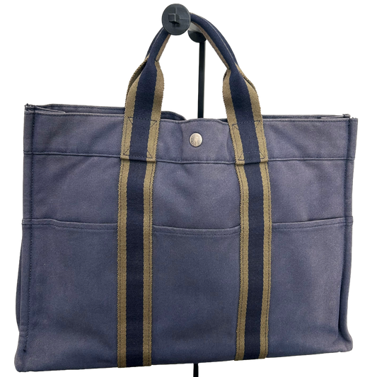 1013 HERMÈS Toile Fourre-Tout MM Tote Blue