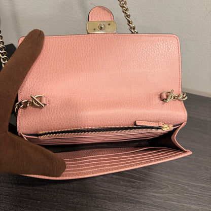 #9106 GUCCI Interlocking G Pink Leather Wallet on Chain