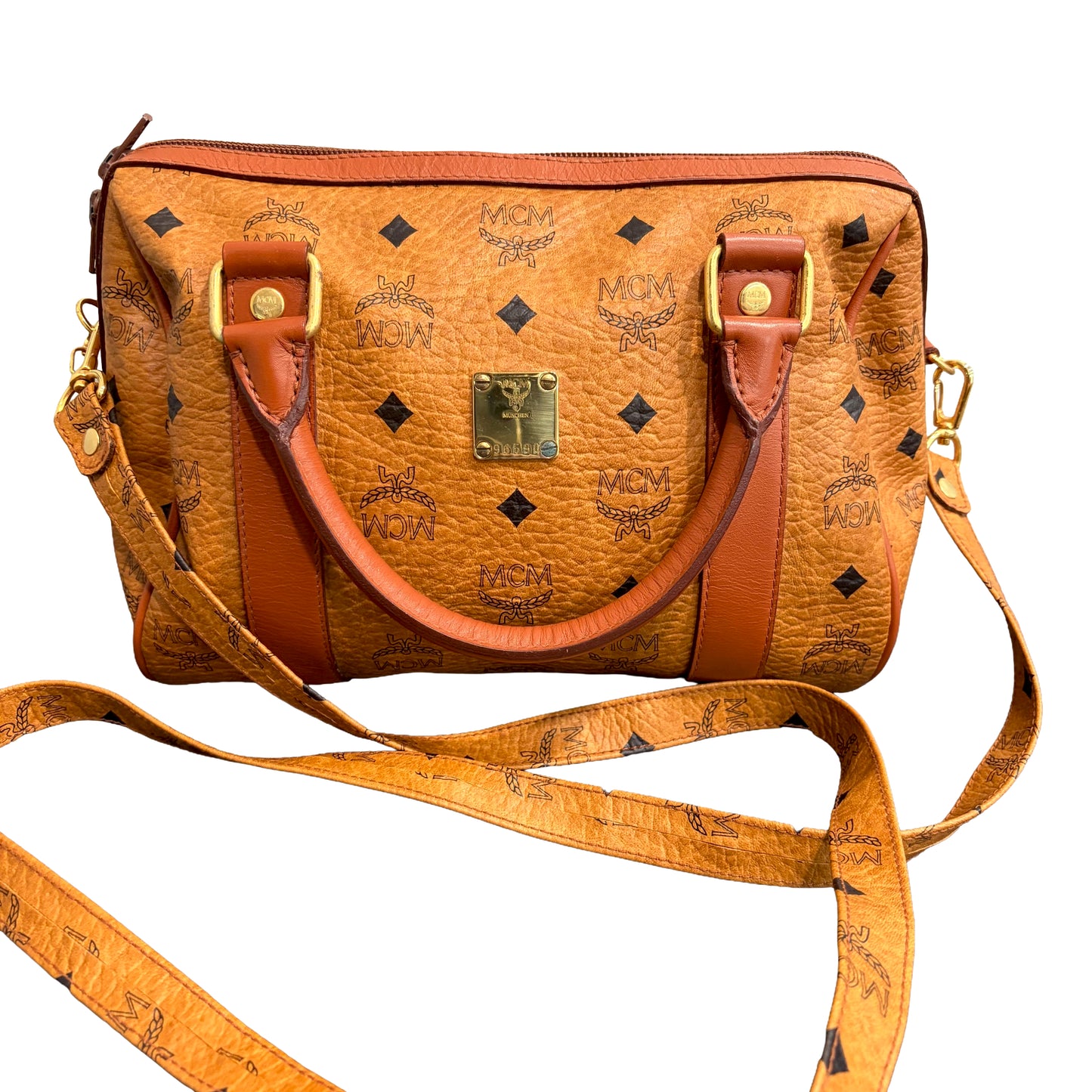8808 MCM Cognac Visetos Boston 28 Bag