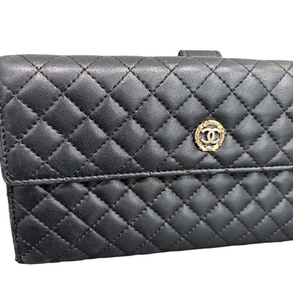 #3229 CHANEL Timeless Medallion Coco Mark Logo Lambskin Micro Quilt Wallet
